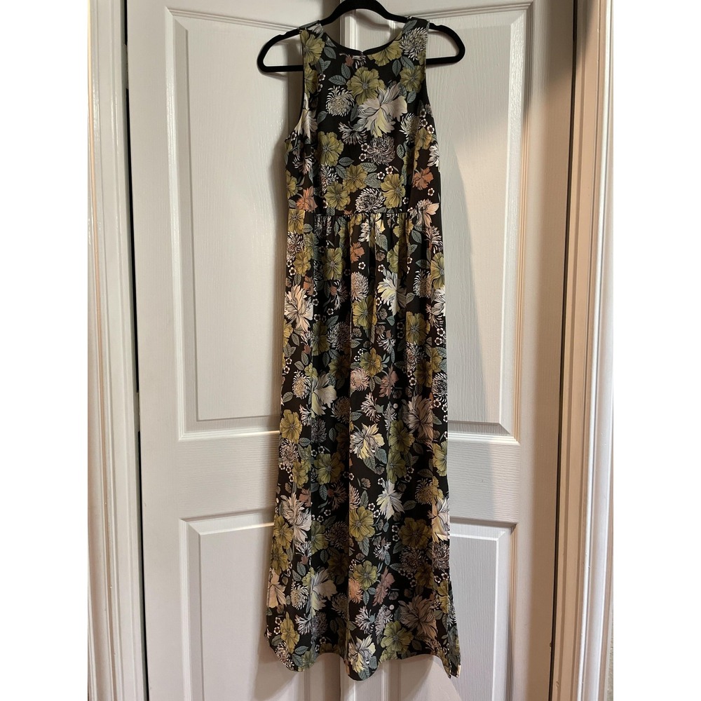 LOFT Outlet Dress Womens 4 Black Floral Sleeveless Maxi A-Line Lined Back Zip